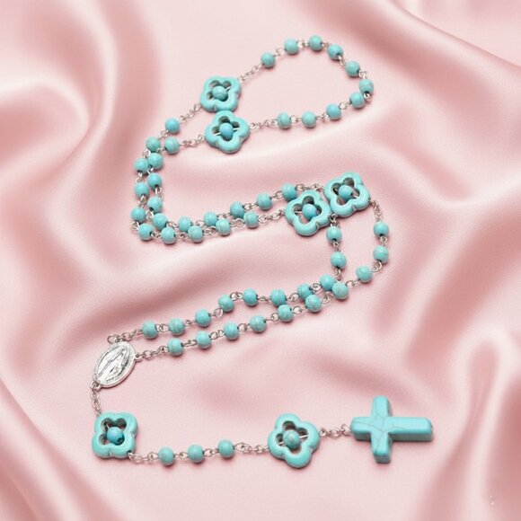 Turquoise Catholic Rosary Cross Religious Praying Fashion Necklace NWOT - Picture 10 of 10